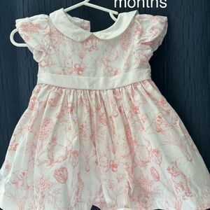 Janie and Jack White Dress with Pink Floral Print and Peter Pan Collar